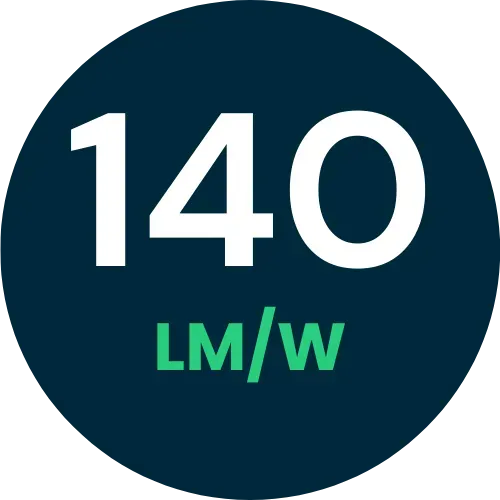 Efficienza luminosa 140 lumen/watt