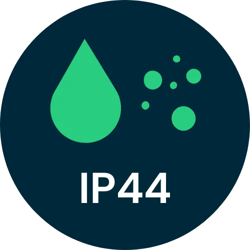 IP44: Resistente a corpi solidi superiori a 1mm e a schizzi d'acqua.