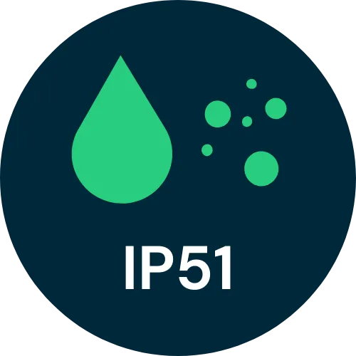 IP51: Resistente a depositi di polvere e a getti d'acqua.
