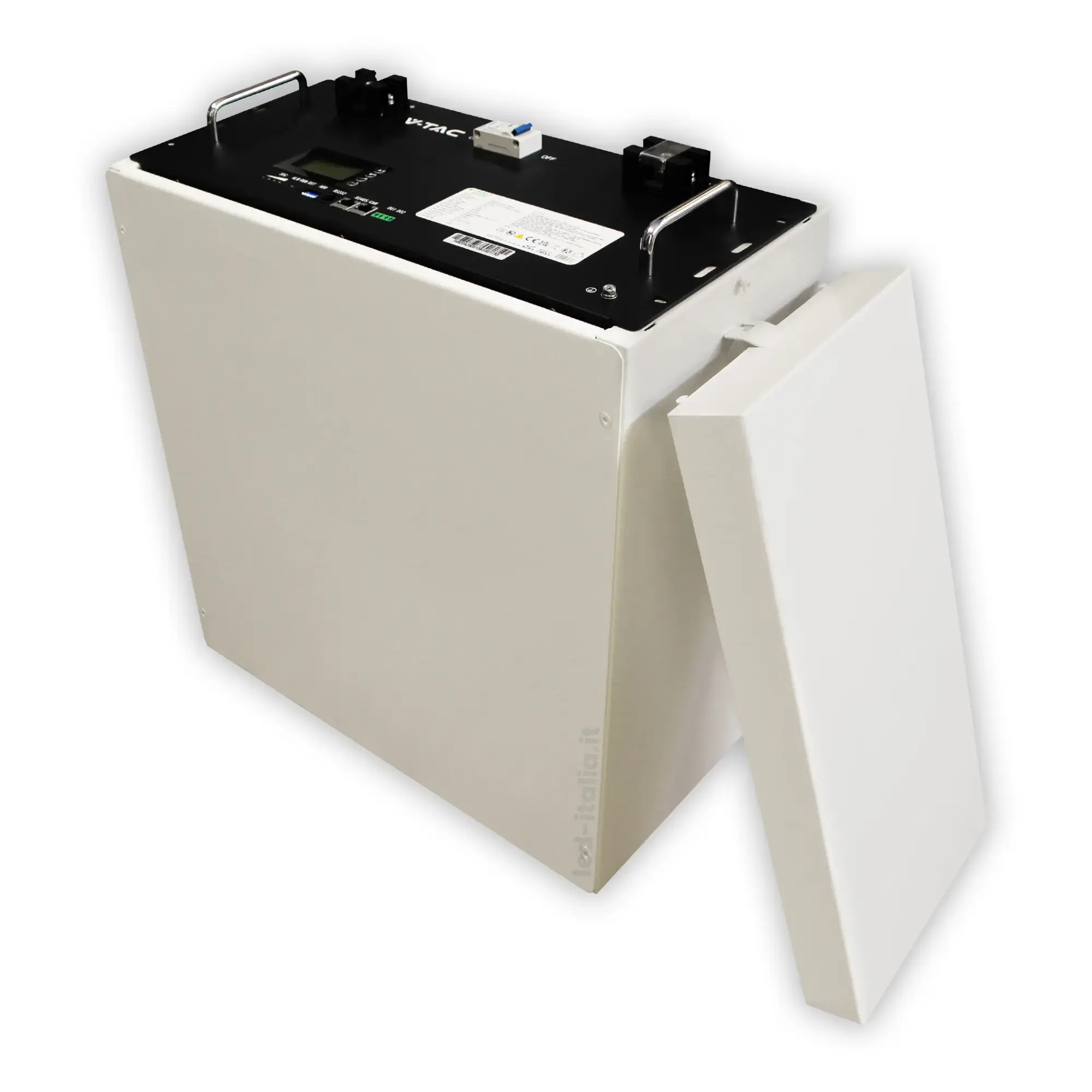 Kit Batteria Accumulo LV 9.6kWh LFP CEI 0-21 48V 200Ah con Modulo Armadio Rack LITE Bianco