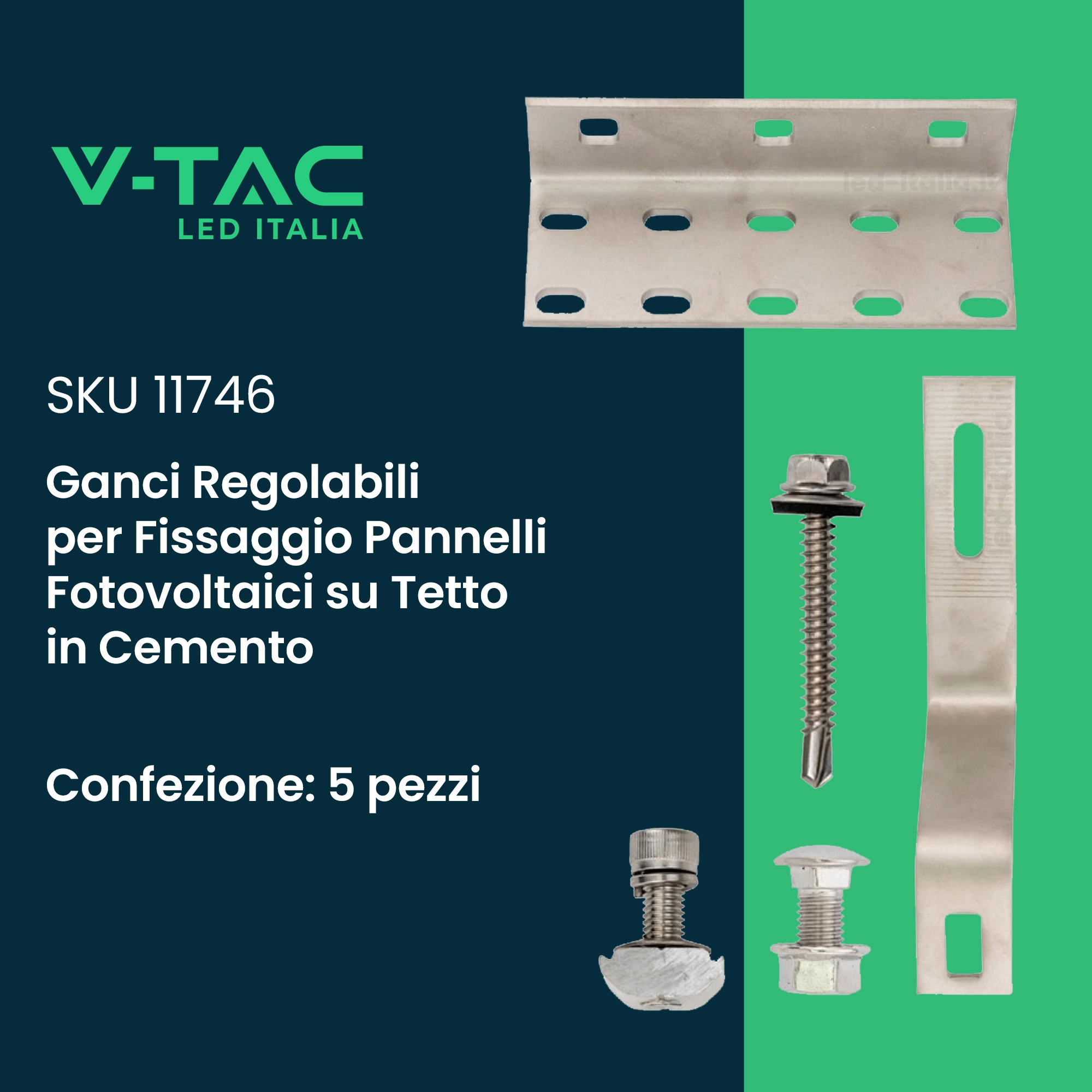 Ganci Regolabili Per Tetto In Tegola - Set Da 4 In Acciaio Zincato, Per Impianti Fotovoltaici E Solari - Foto 4
