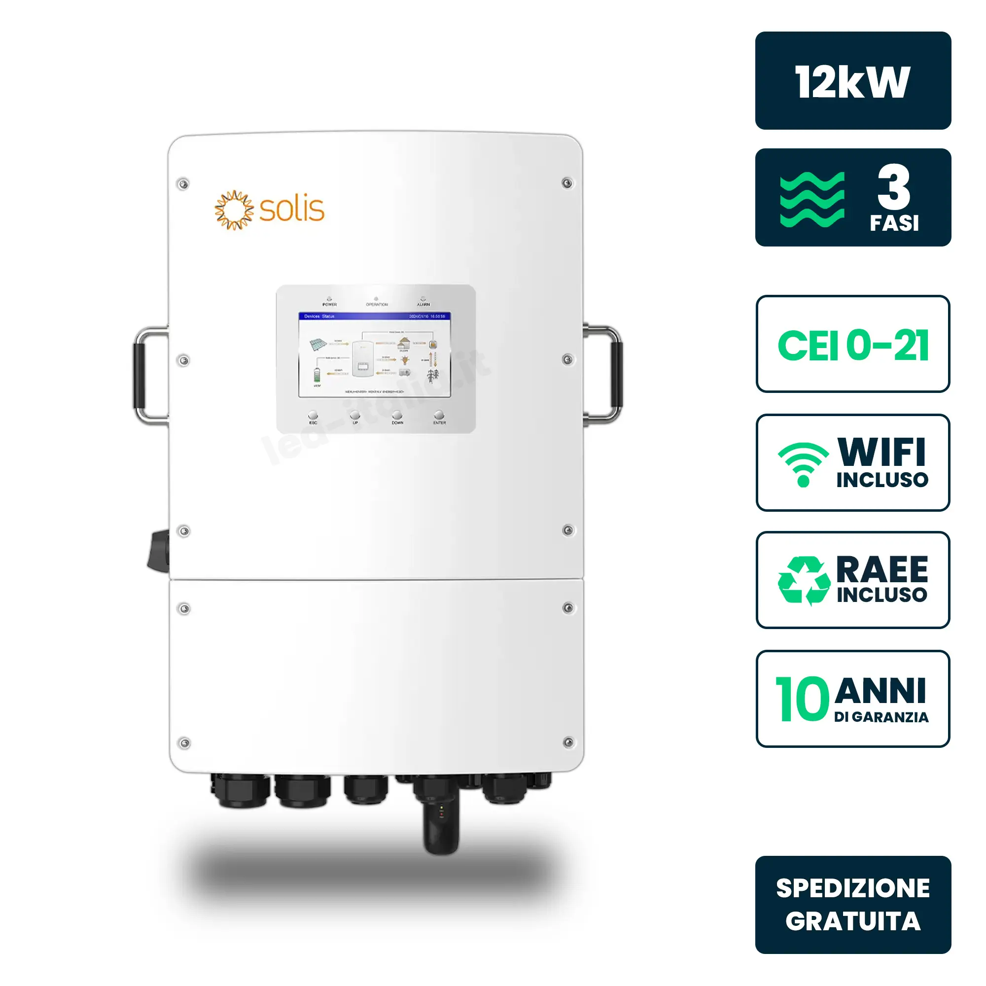 Inverter Ibrido Trifase LV Solis 12kW WiFi CEI 0-21 Bianco IP66