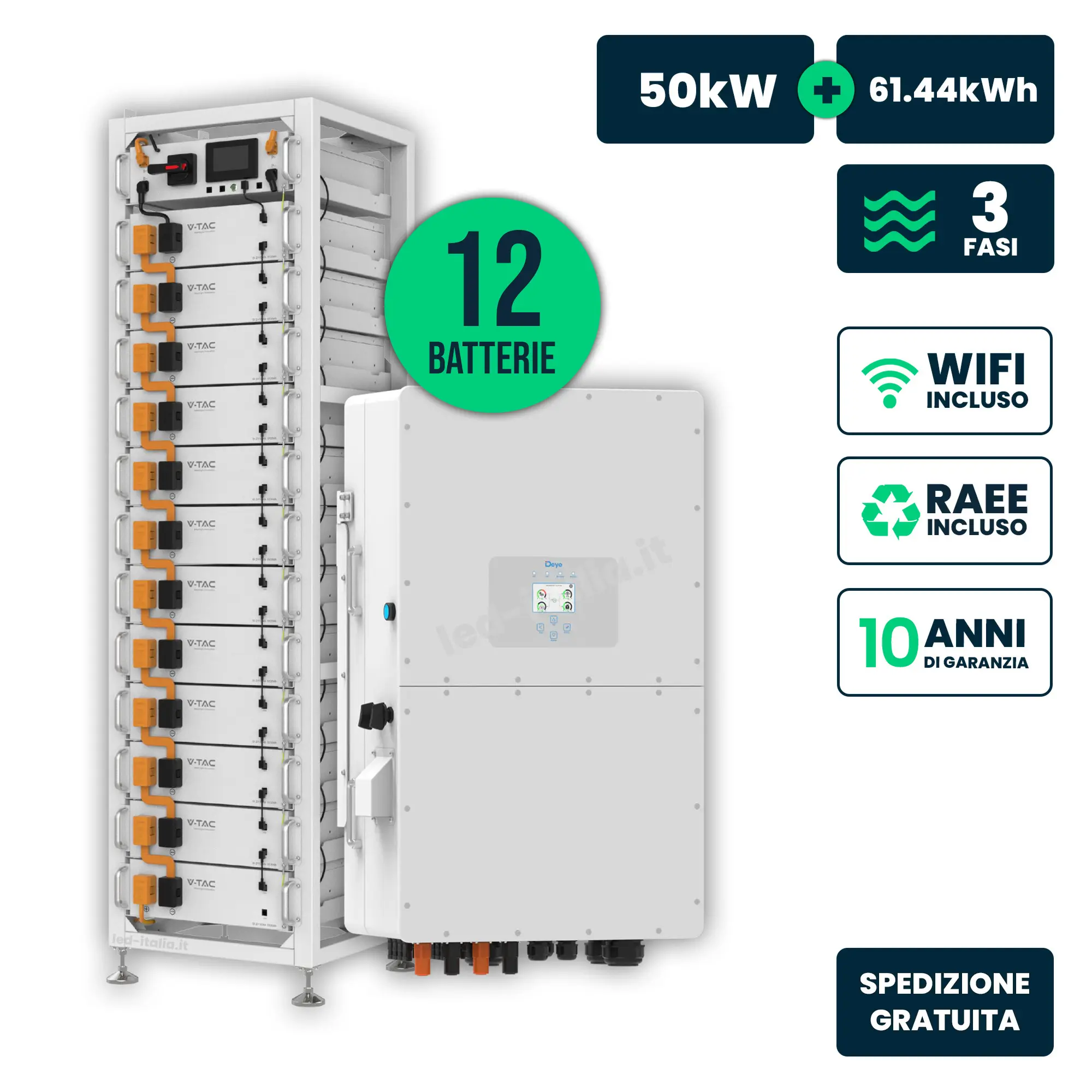 Kit Fotovoltaico Trifase Alta Tensione 50kW+60kWh LFP IP20