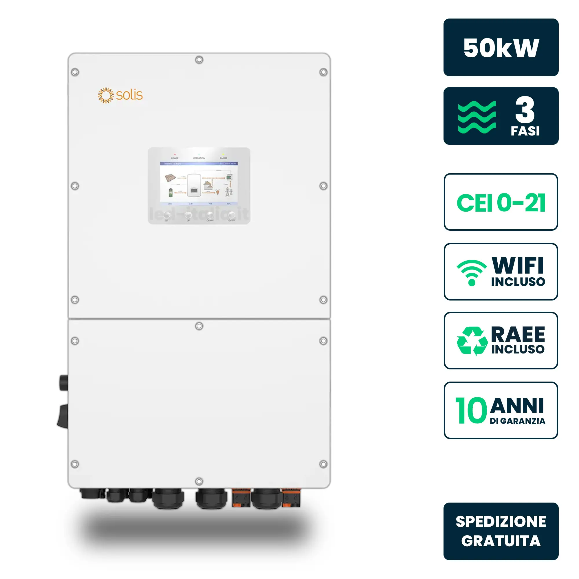 Inverter Ibrido Trifase HV Solis 50kW WiFi CEI 0-21 Bianco IP66