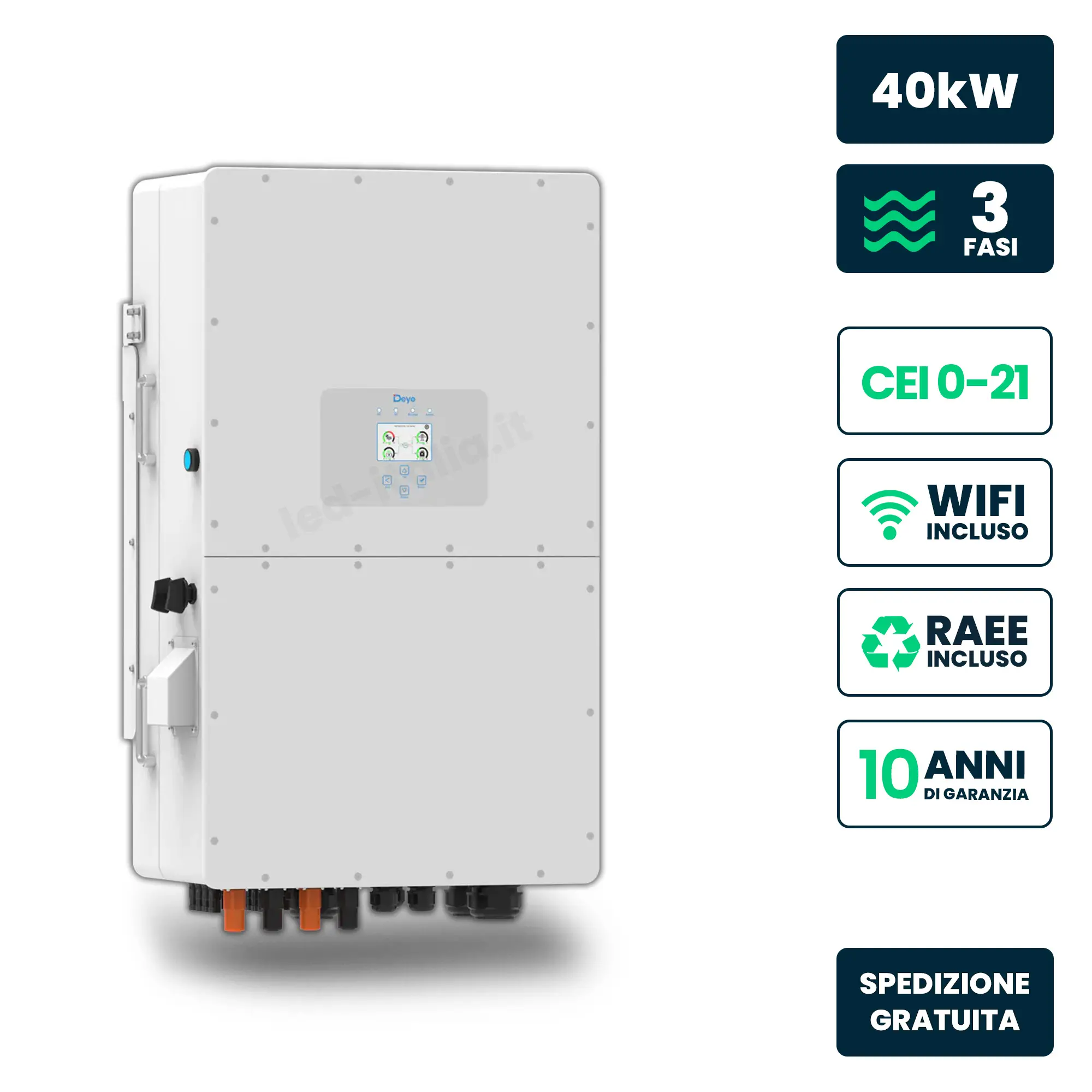 Inverter Ibrido Trifase HV Deye 40kW WiFi CEI 0-21 Bianco IP65
