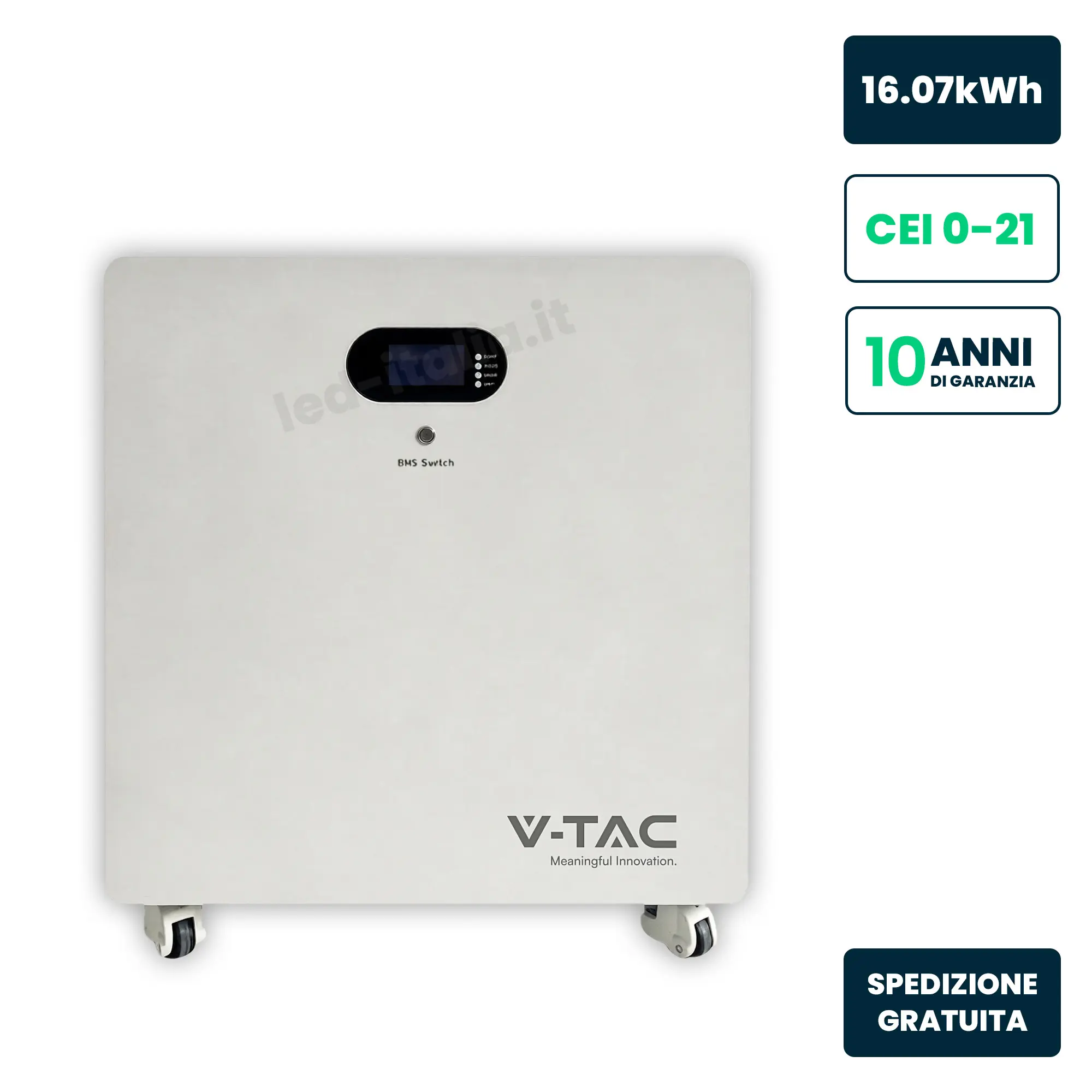 Batteria di Accumulo LV 16.07kWh LFP 51.2V 314Ah 150A con Ruote per Movimentazione Bianca CEI 0-21