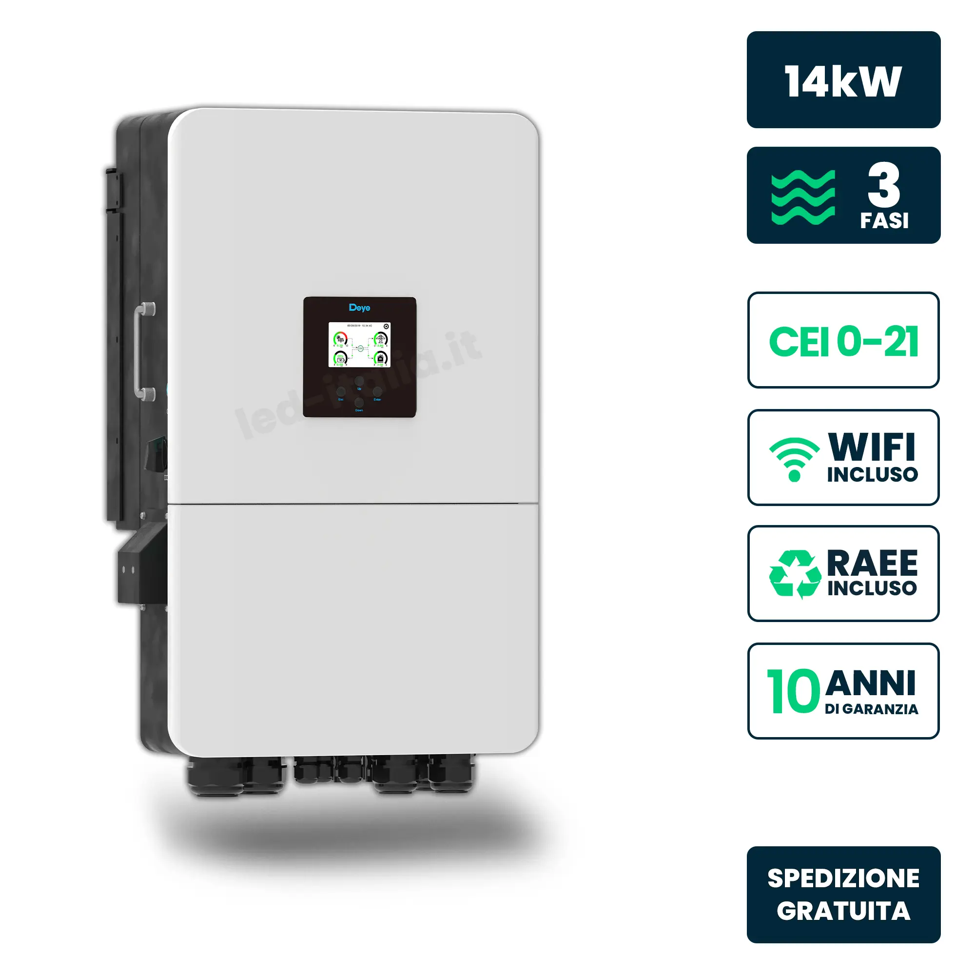 Inverter Ibrido Trifase LV Deye 14kW WiFi CEI 0-21 Bianco IP65