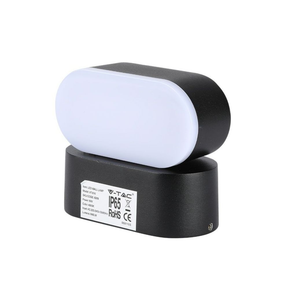 V-TAC Lampada LED da Muro Ovale 5W 110LM/W Colore Nero con Testa Ruotabile 3000K IP65