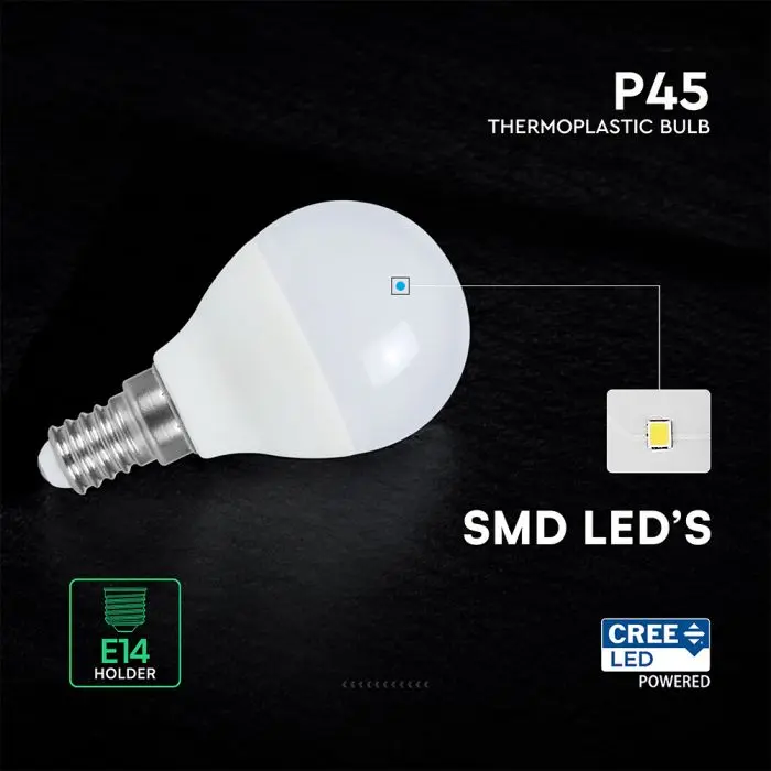 6.5W P45 PLASTIC BULB WITH CREE CHIP 6500K E14 6YRS WARRANTY