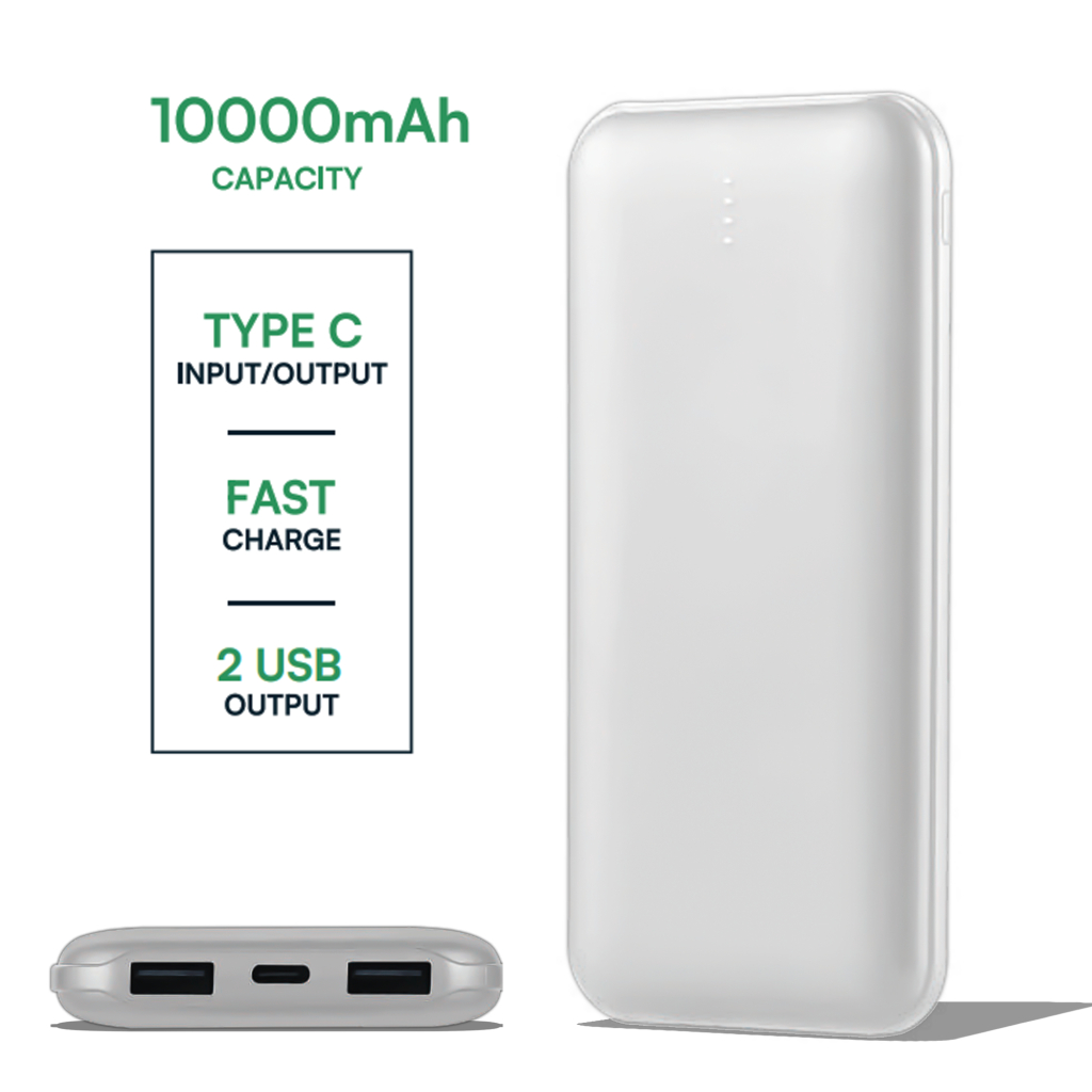 10000mah Power Bank 2A 30CM Type C Cable Silver