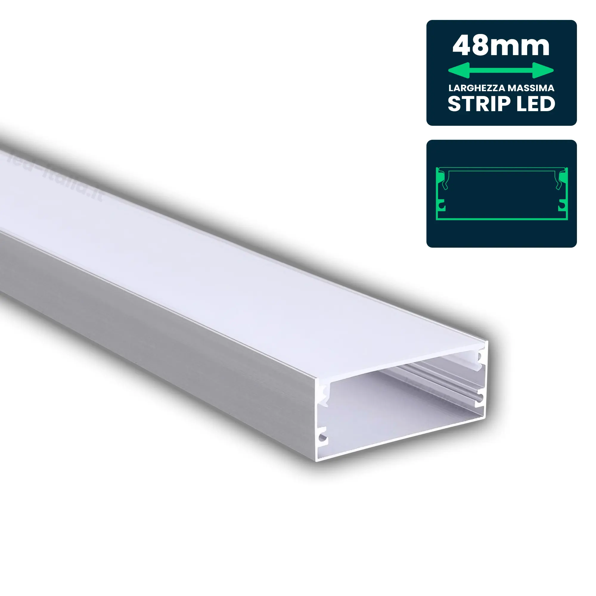 Profilo Angolare a 45° in Alluminio "Oceano" Anodizzato Argento per Strisce LED