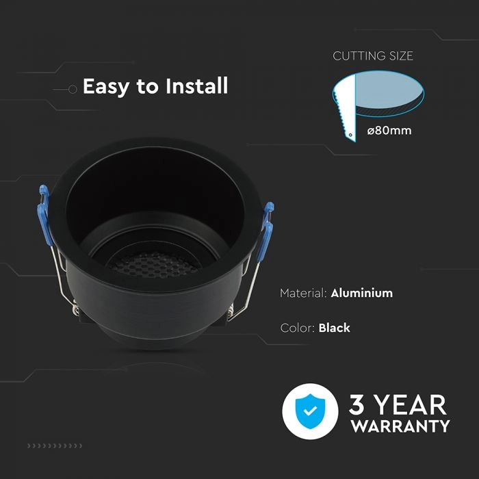 GU10 Fitting Round Aluminum Body Deep Anti Glare Black Body With Hoyne Comb