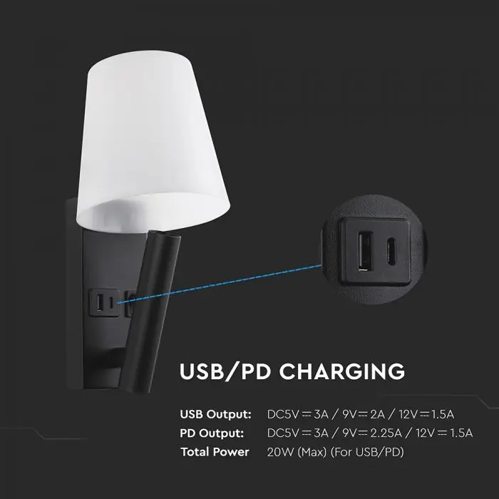 2W LED BEDSIDE LIGHT ALUMINUM+PC+IRON WITH CREE CHIP 3000K BLACK BODY IP20