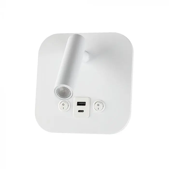 8W LED BEDSIDE LIGHT ALUMINUM+PC WITH CREE CHIP 3000K WHITE BODY IP20, USB/TYPE C CHARGING