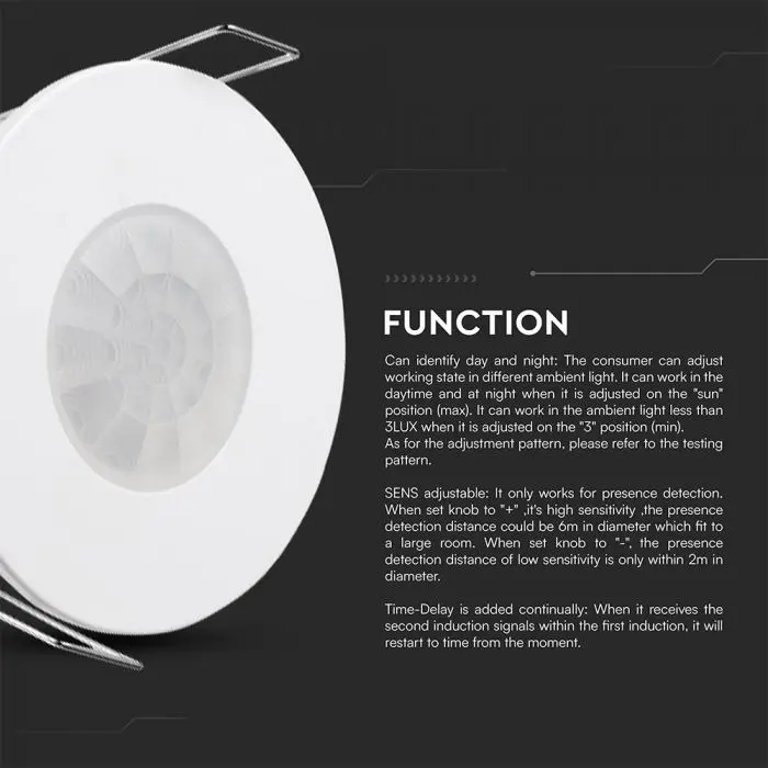 REAL PIR PRESENCE SENSOR RECESSED MOUNT - WHITE BODY