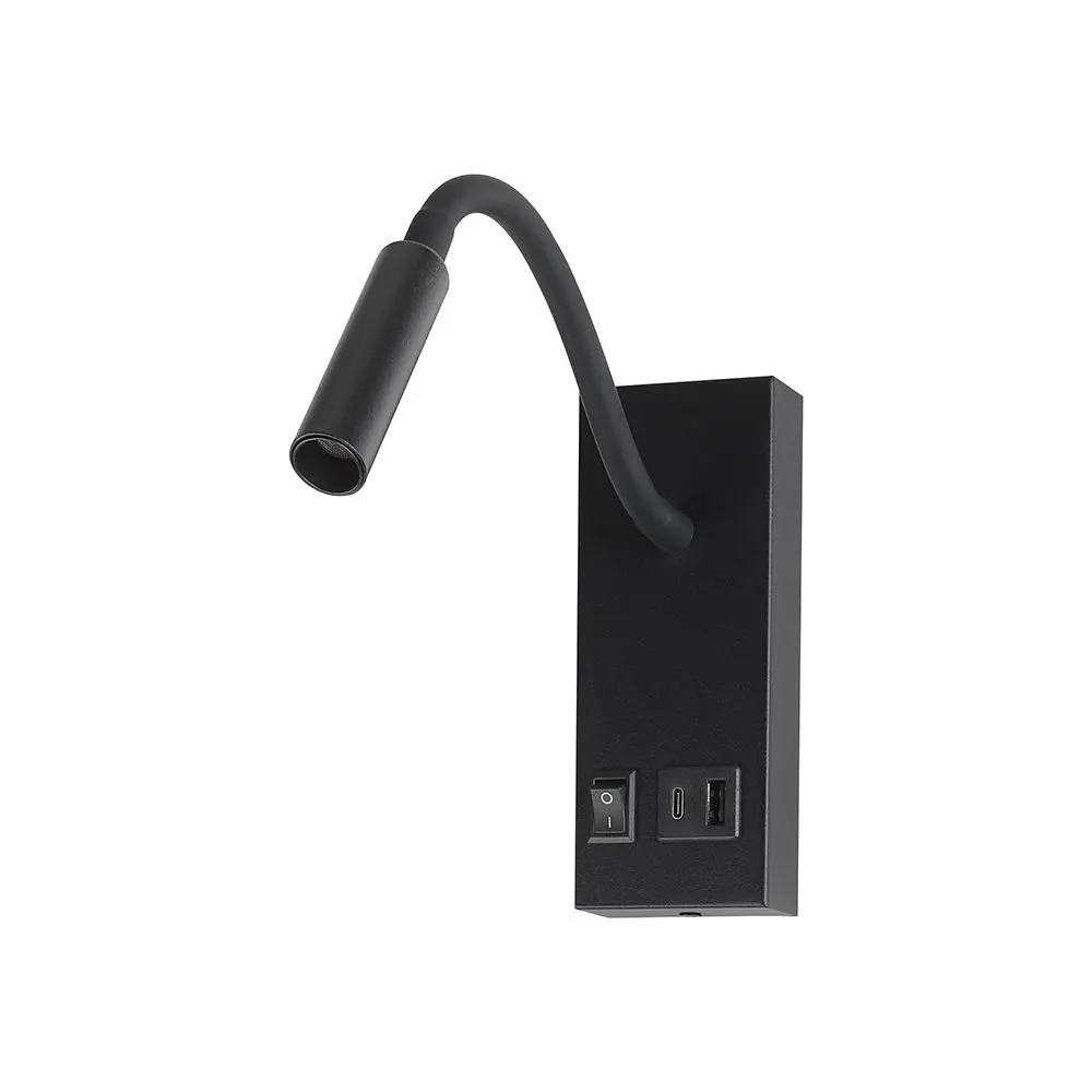 3W LED BEDSIDE LIGHT WITH CREE CHIP WITH USB & TYPE C CABLE CCT: 3000K 6YRS WARRANTY