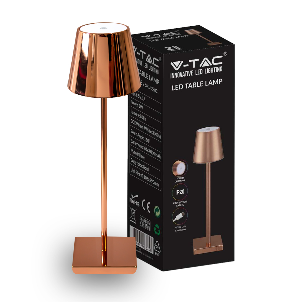 Lampada LED da Tavolo 3W Colore Rame in Alluminio ricaricabile con USB C Touch Dimmerabile 4000K