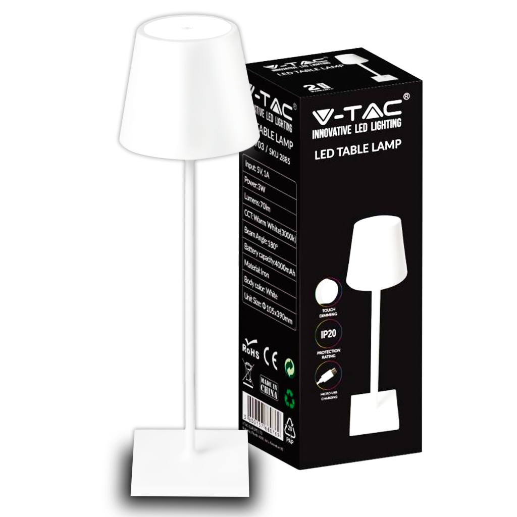 Lampada LED da Tavolo 3W Colore Bianco in Alluminio ricaricabile con USB C Touch Dimmerabile 4000K