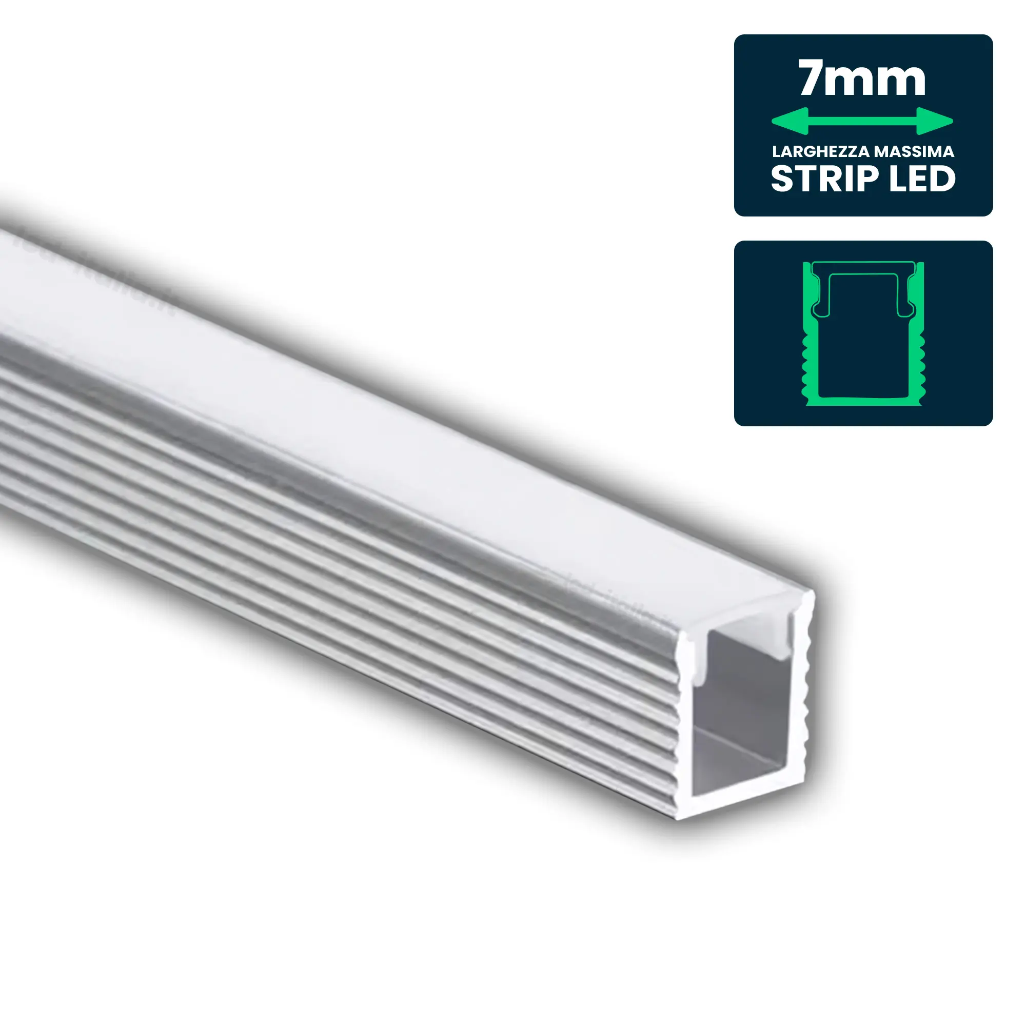 SKU 3351 - Profilo Lineare Da Incasso Per Strip LED Fino A 12mm Alluminio Silver Con Copertura Opaca 2000x24x142mm