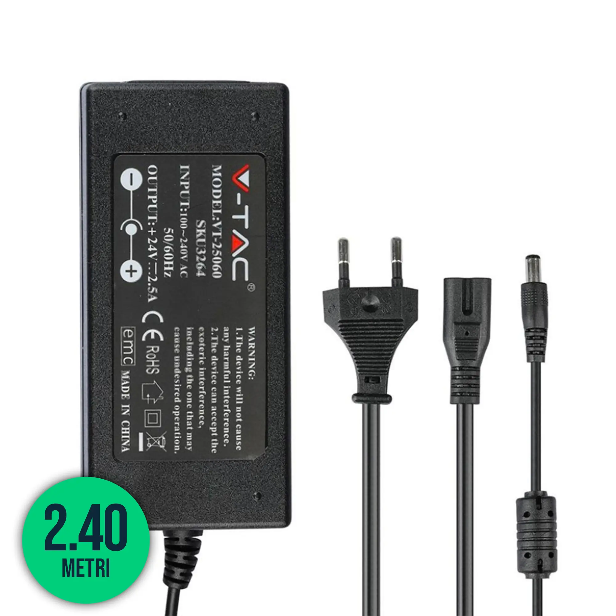 Plastic Power Supply 78W 24V 3.65A Plug and Play with 2.1 Jack Black Color 2.4m Cable IP44