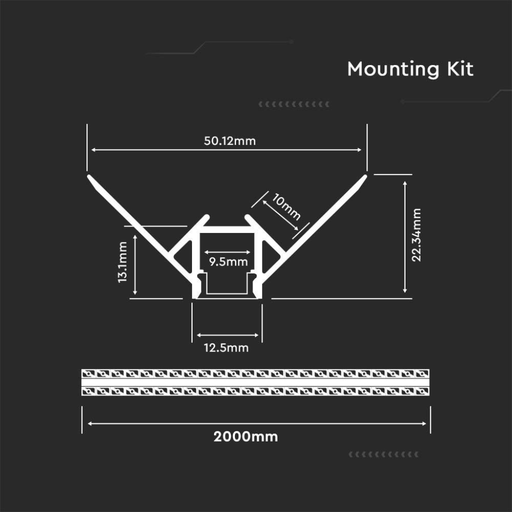 LED Strip Mounting Kit with Diffuser Aluminum Milky Gypsum Outer Corner 2000mm