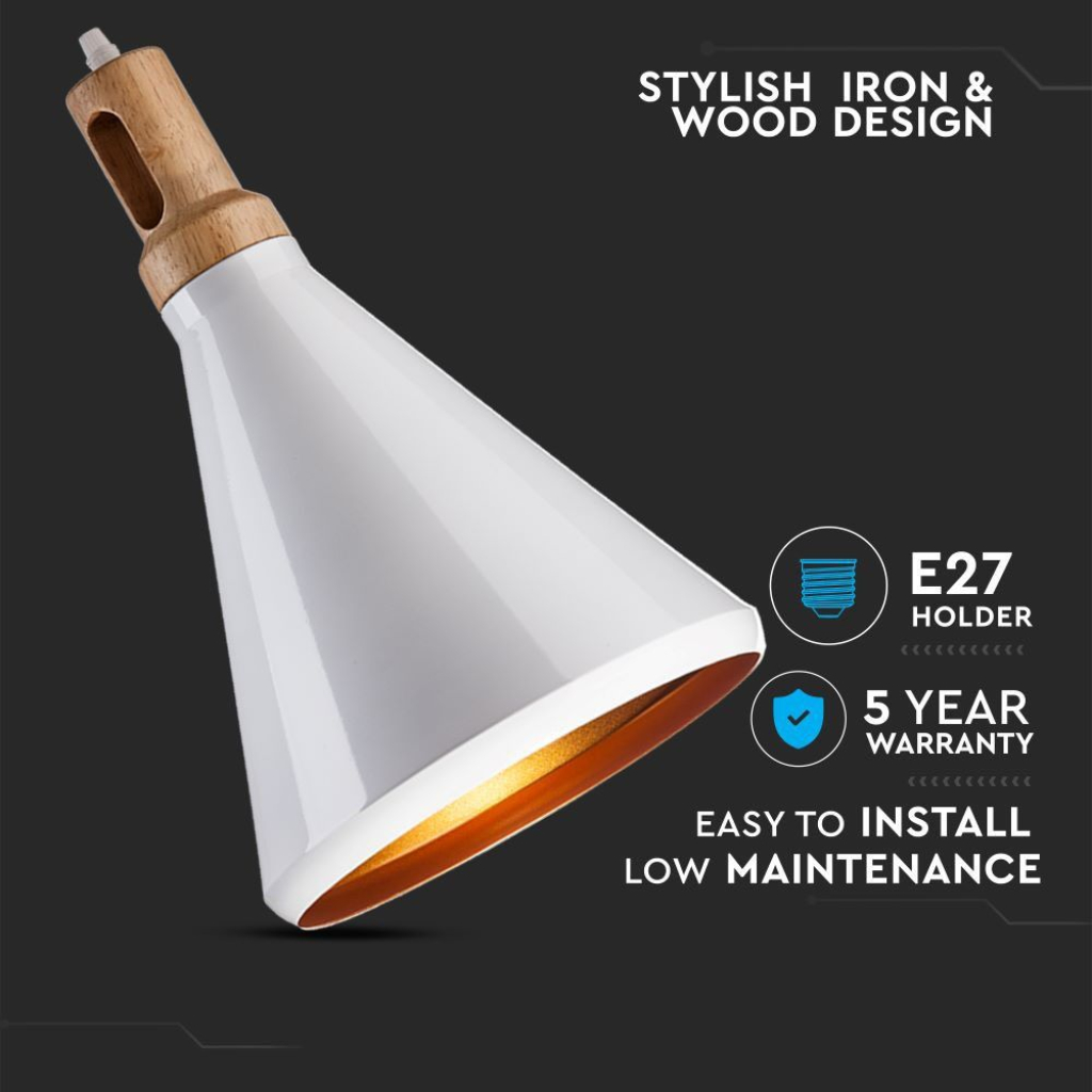 Modern Pendant Light Wooden Top Iron White Color D:250mm
