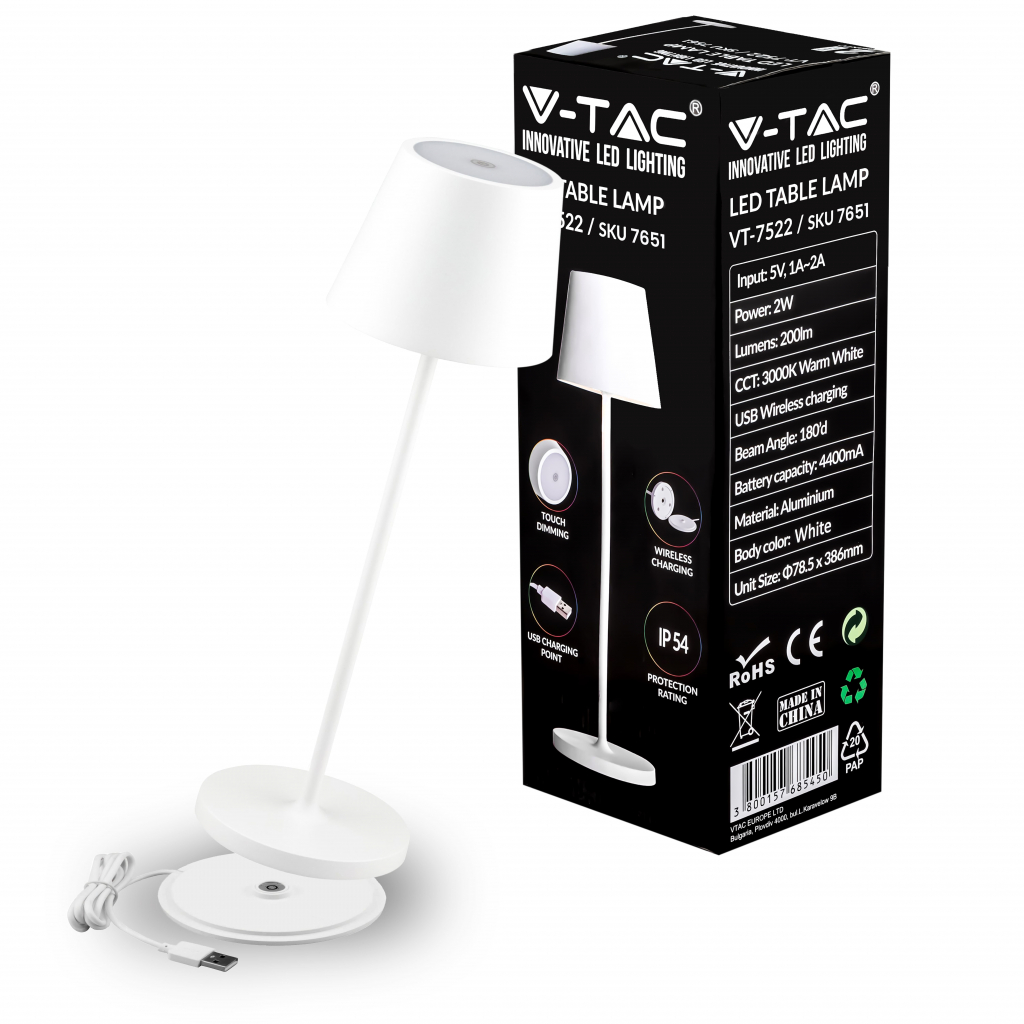 Lampada Da Tavolo LED 3W – Luce Fredda 6500K, Alimentazione 3xAA O Cavo USB, Varialuce