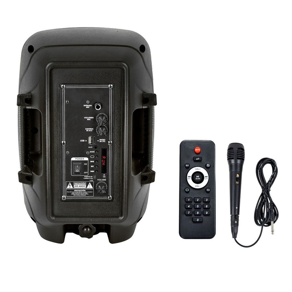 15W Rechargeable Trolley Speaker with One Wired Microphone RF Control RGB 8 Inch