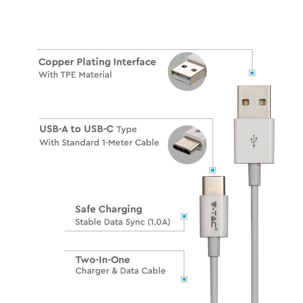 1m Type C USB Cable White Silver Series