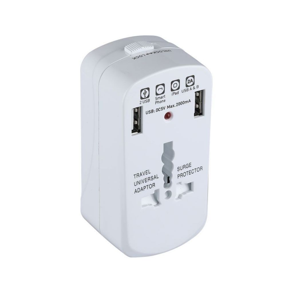 UNIVERSAL ADAPTOR WITH OVERLOAD PROTECTION, DOUBLE BLISTER PACKAGE WITH 2USB 2A