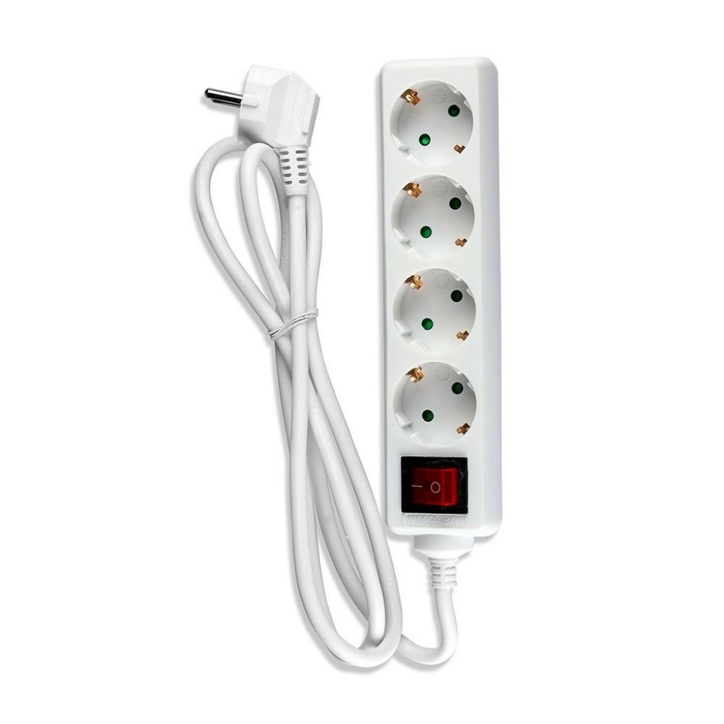 4 Ways Socket with Switch (3G 1.5mm2 X 1.5M) Polybag with Card White
