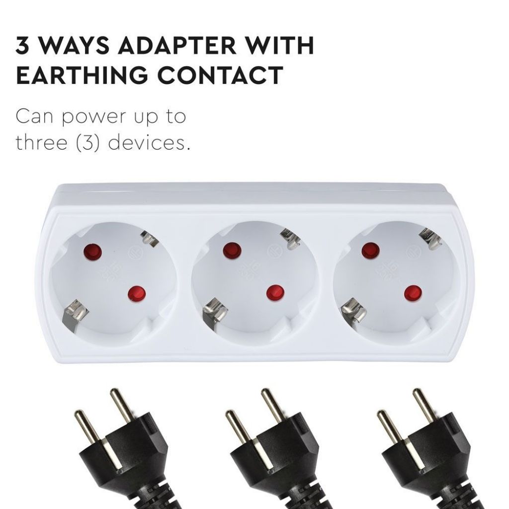 3 Outlet Power Adapter With Earth Contact 16A 250V ( Label + Polybag With Headcard )