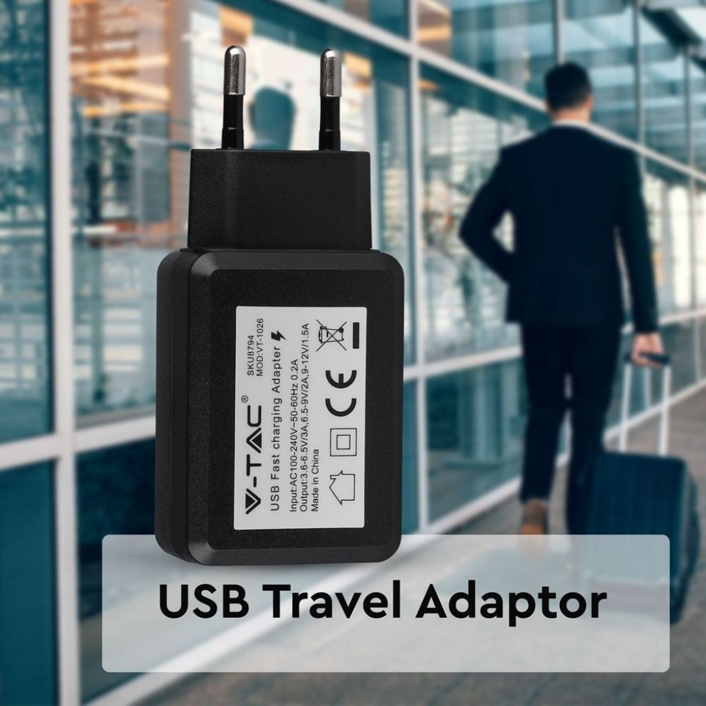 USB Qc3.0 Travel Adaptor with Double Blister Package Black