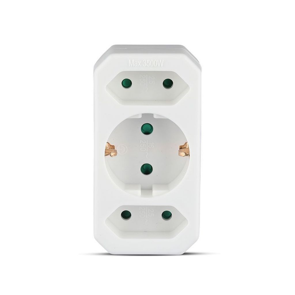 Adapter With Earthing Contact 2 Socket 2.5A 1 Socket 16A White