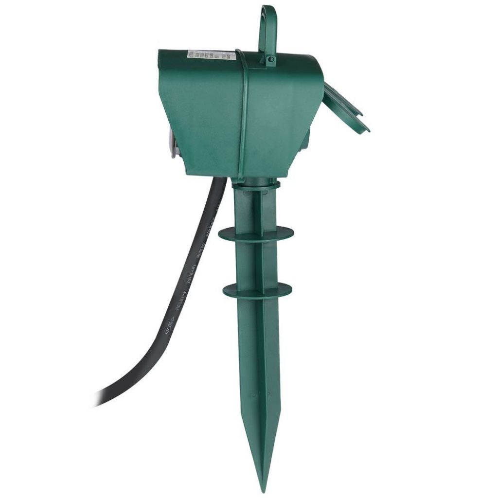2 Ways Garden Spike Socket with Mechanical Timer 3G 1.5mm*3m IP44 Green