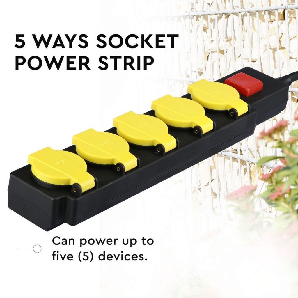 5 Ways Socket with Lighted Switch 3G 1.5mm*3m IP44 Black + Yellow
