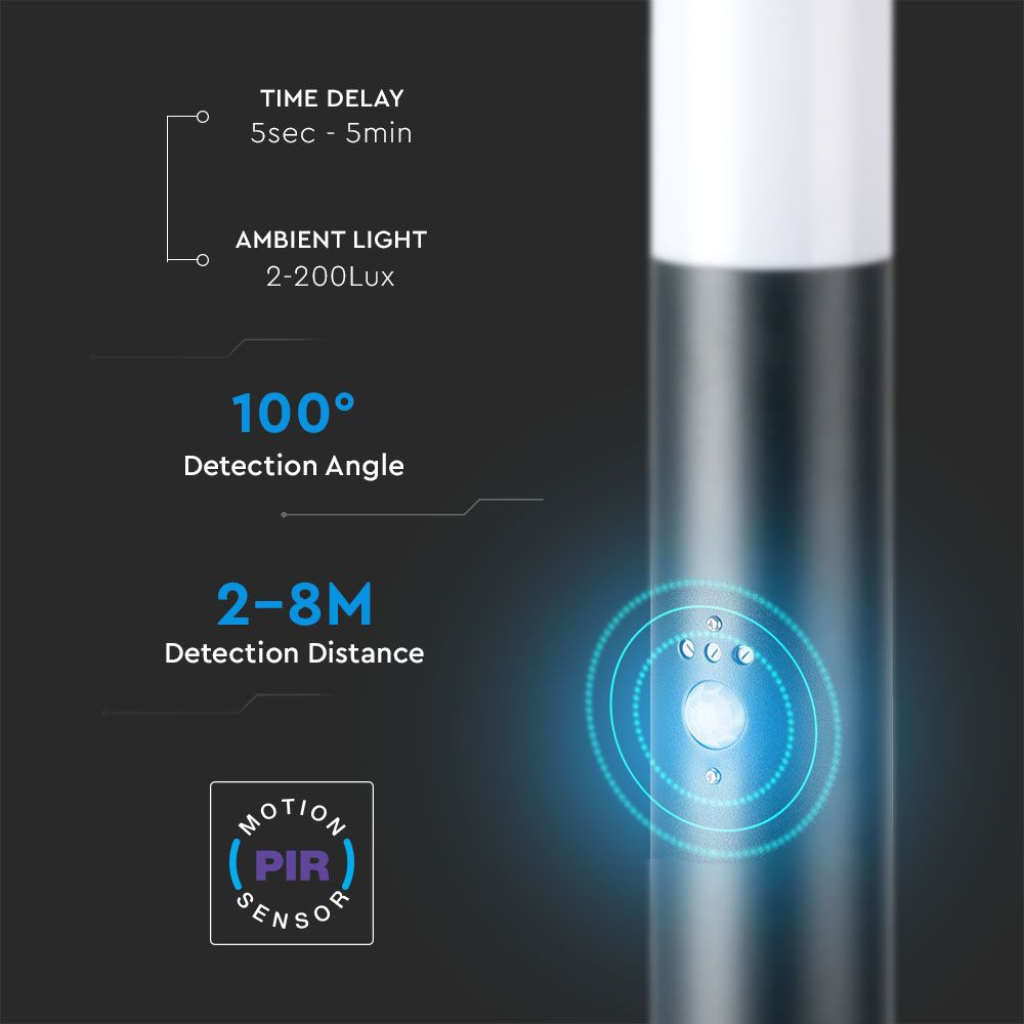 E27 Bollard Lamp 60cm PIR Sensor with 2 EU Plug Sockets Stainless Steel Grey IP44