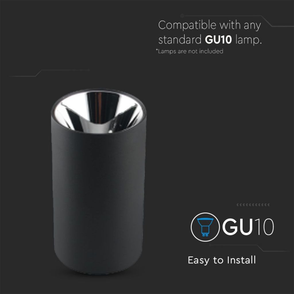 GU10 Fitting Round Black + Chrome