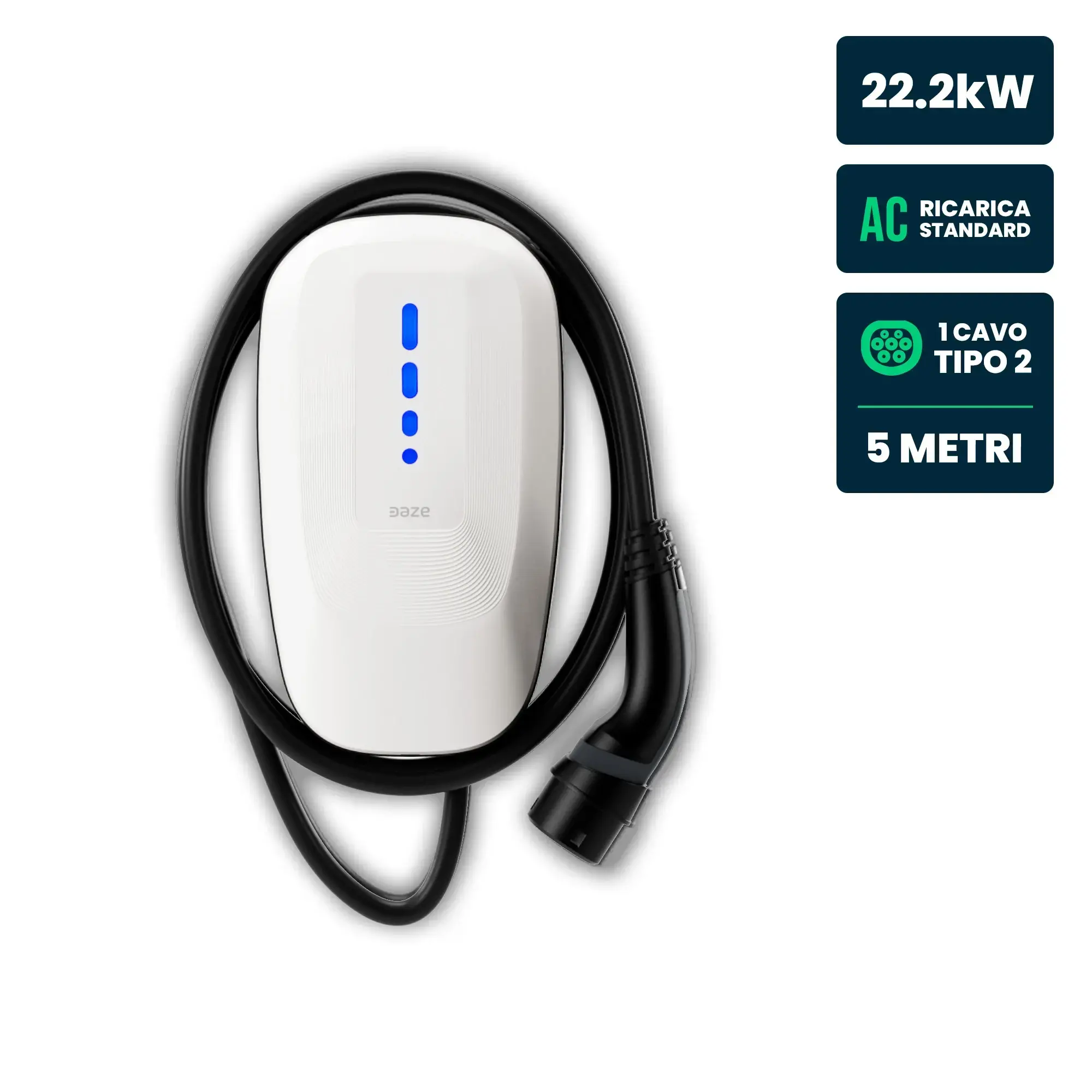 Wallbox Dazebox One 22kW Trifase 32A con RFID WiFi Bluetooth e Cavo Tipo 2 5m IP55