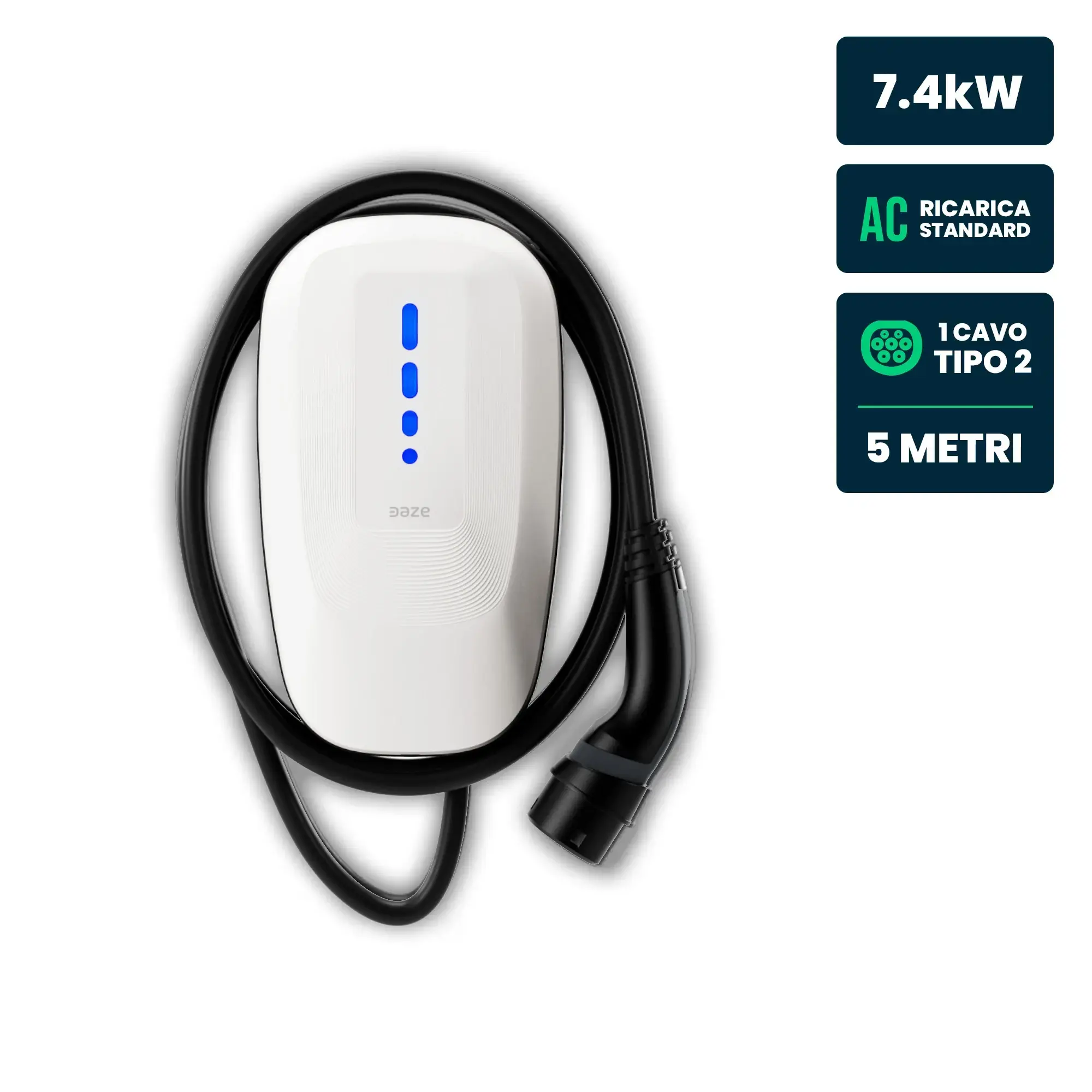 Wallbox Dazebox One 7.4kW Monofase 32A con RFID WiFi Bluetooth e Cavo Tipo 2 5m IP55
