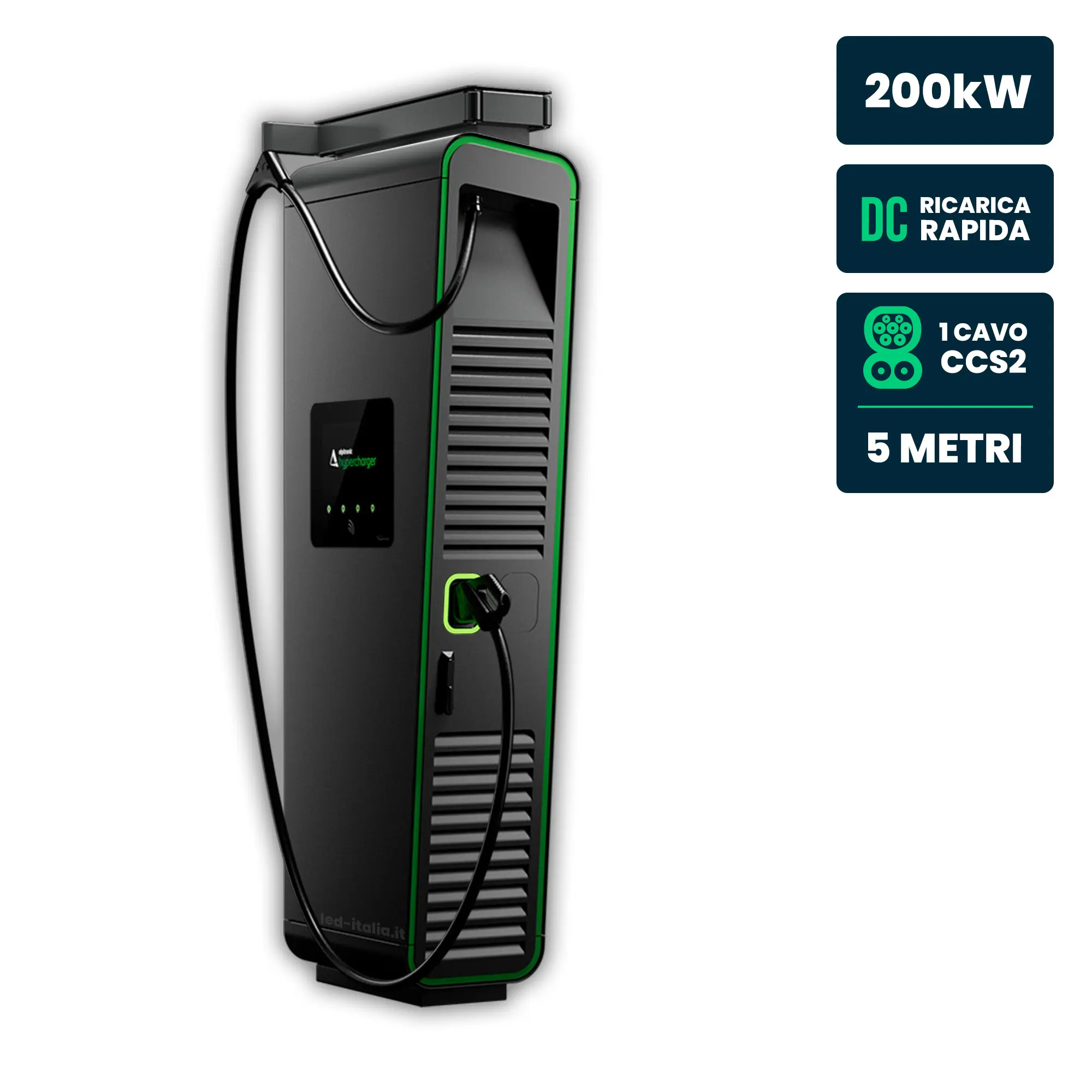 Hypercharger DC 200kW Cavo 5m IP55 IK10 Display Colori 15.6" e RFID
