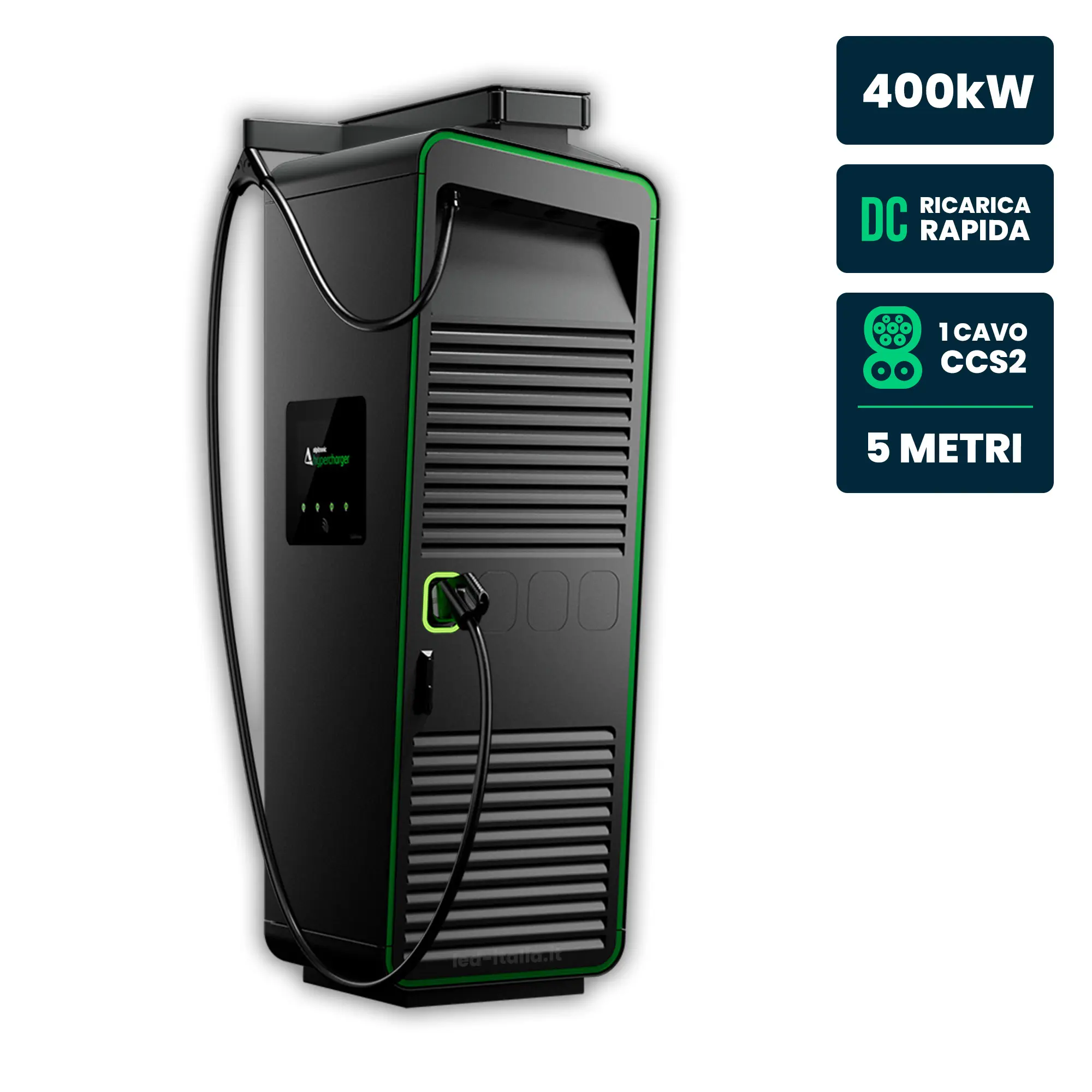 Hypercharger DC 400kW Cavo 5m IP55 IK10 Display Colori 15.6" e RFID