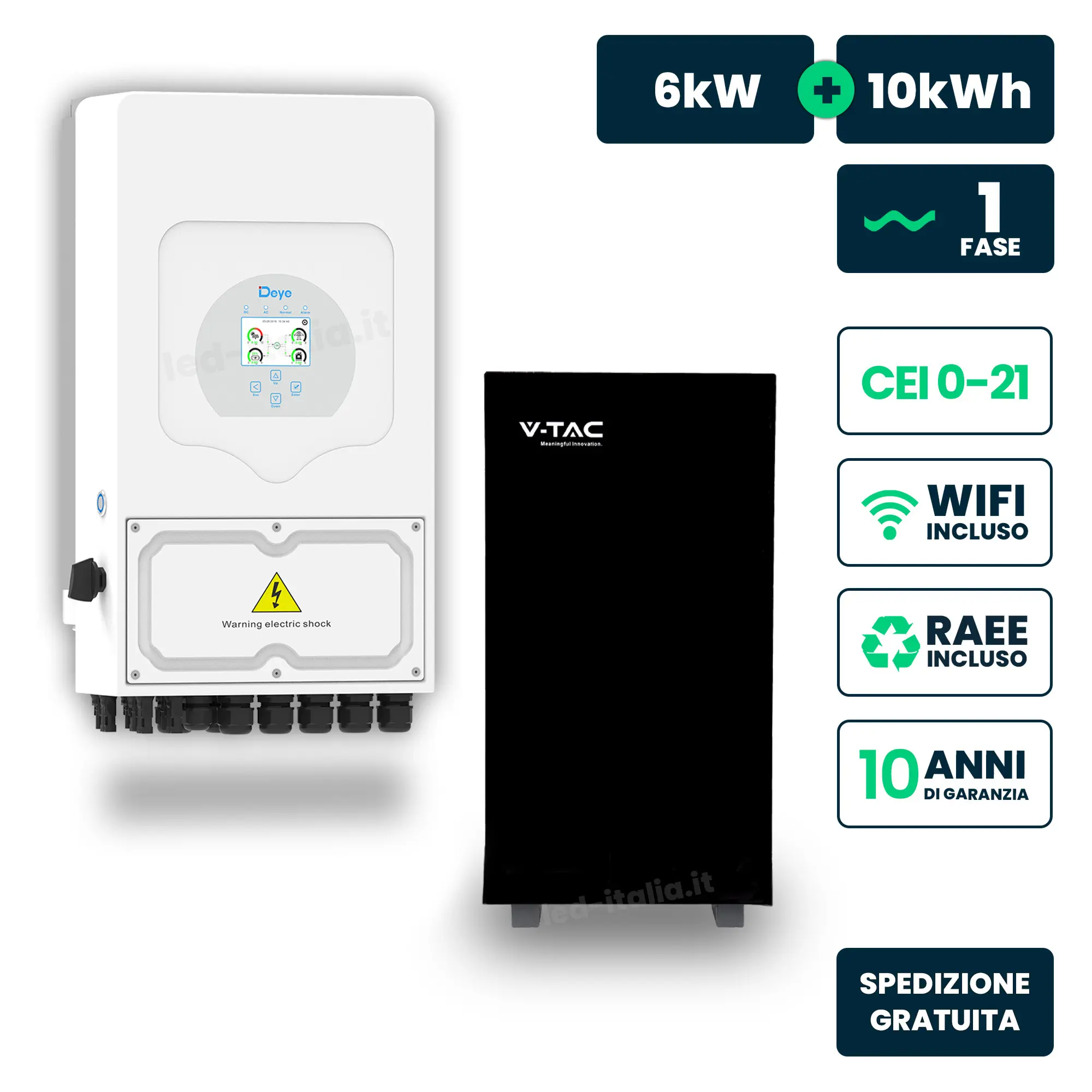 Kit Fotovoltaico Monofase Ibrido LV 6kW+10kWh LFP CEI 0-21 Nero