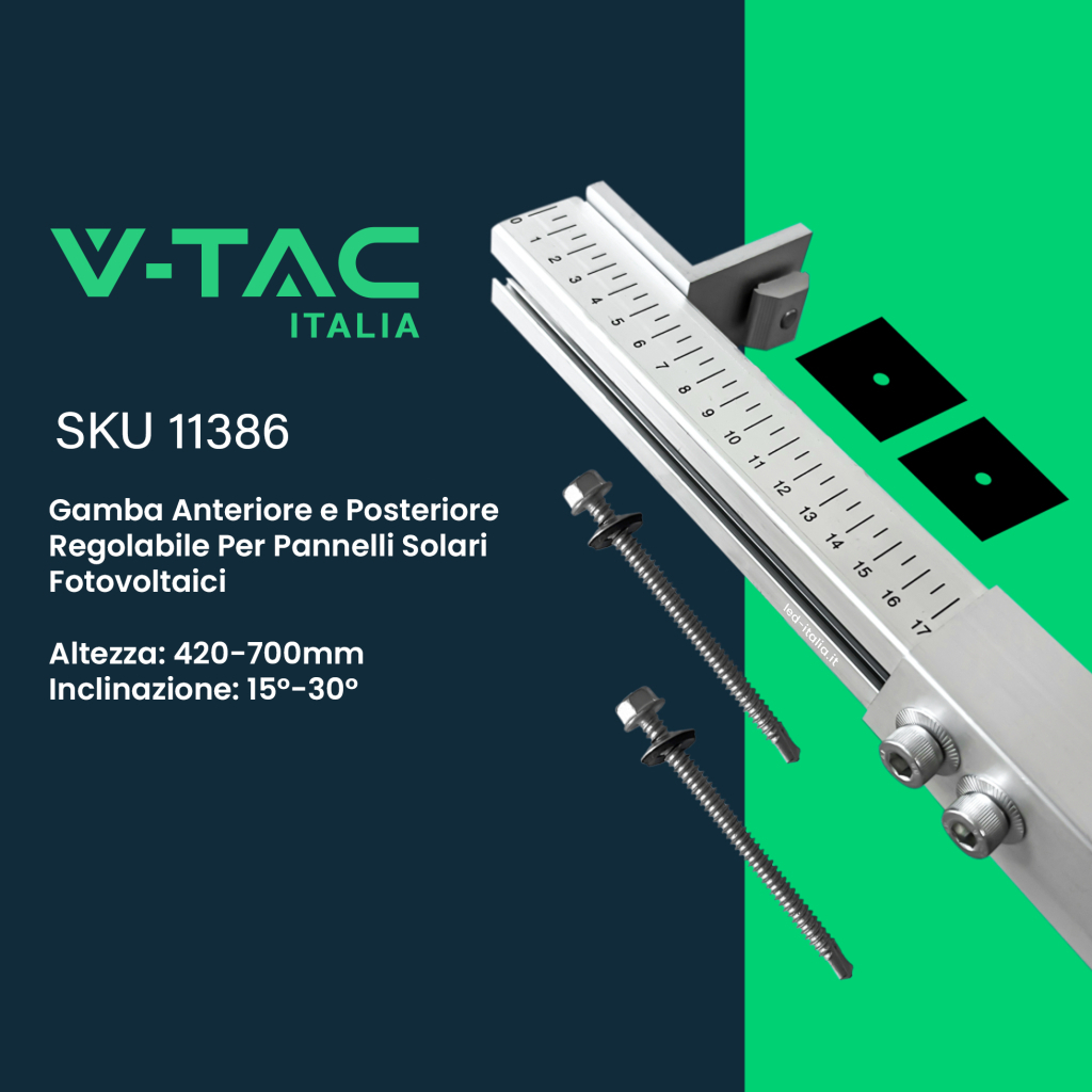 Kit Struttura per 7 Pannelli 30mm Tetto Piano Inclinazione Variabile