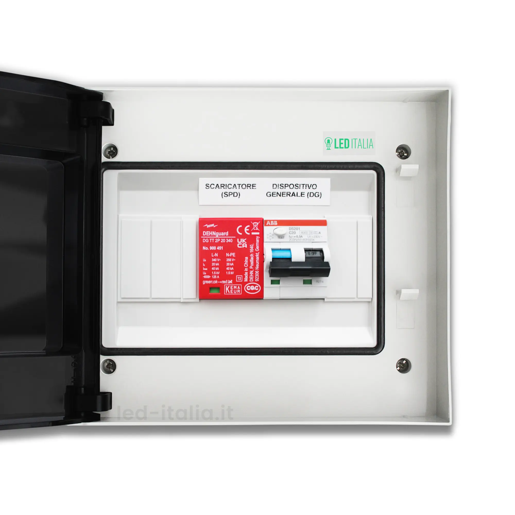 Quadro AC Monofase 4kW 20A 230V 8 Moduli Differenziale + SPD ABB / DEHN IP65