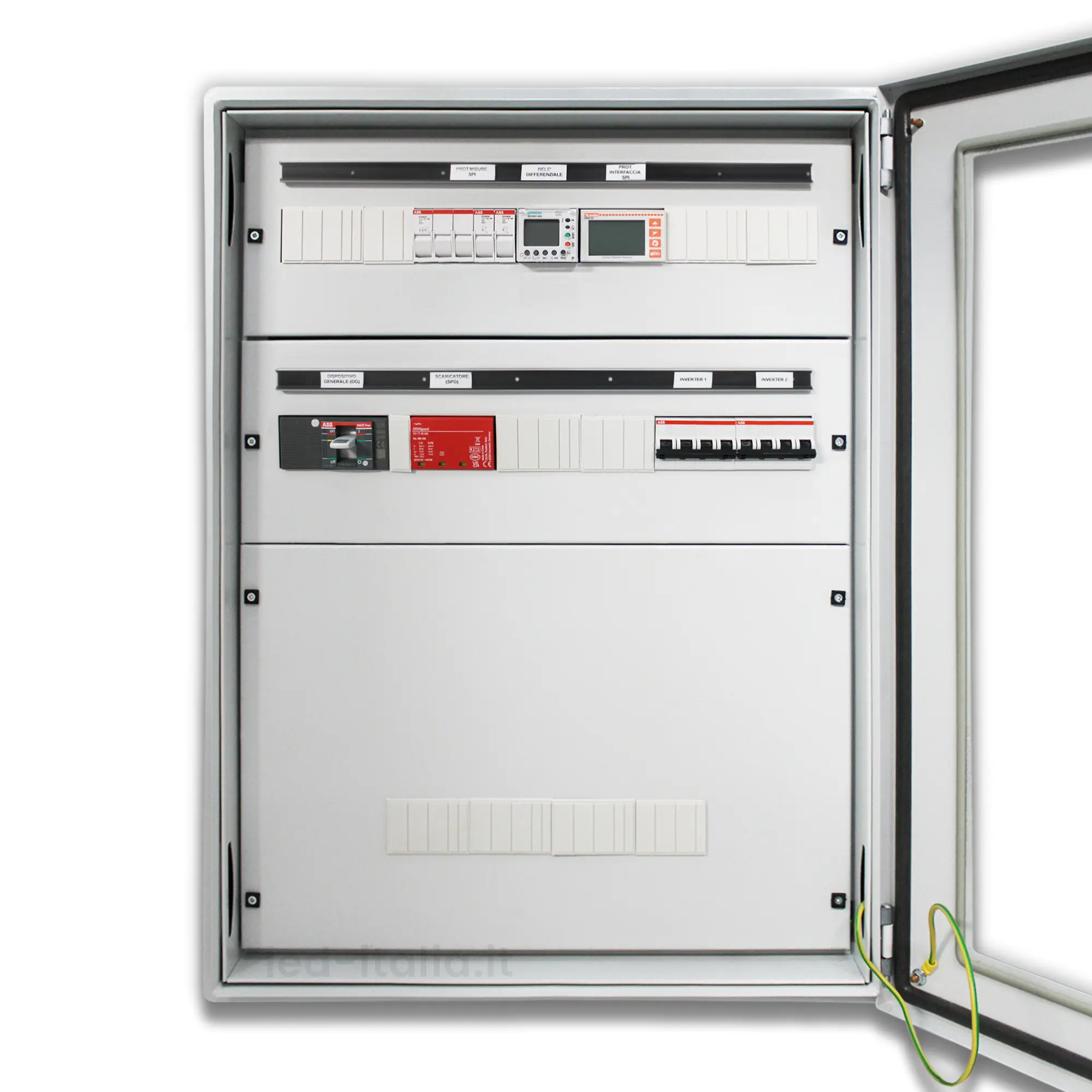 Quadro AC Trifase 50kW Doppio Inverter 100A 400V 4x24 Moduli Differenziale Tarabile + SPI CEI 0-21 ABB / DEHN IP65