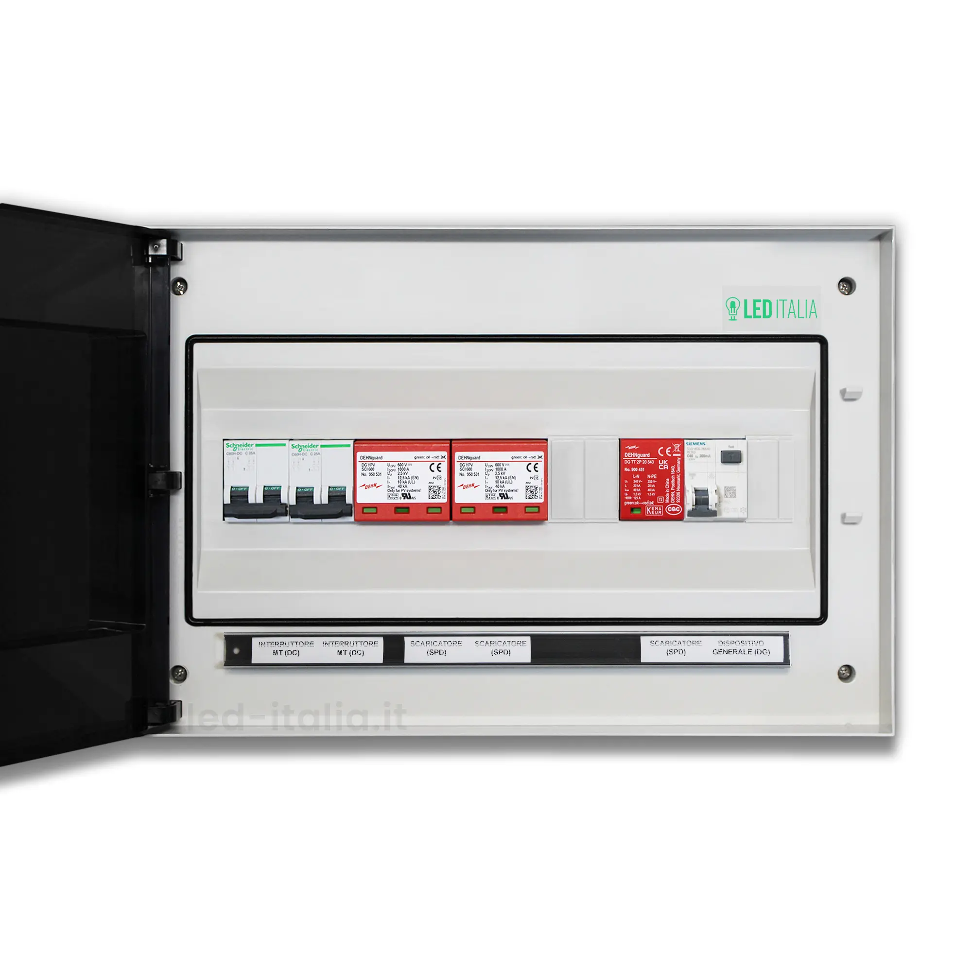 Quadro Combinato AC/DC Monofase 8kW 2/2 MPPT 40A 230V / 25A 600VDC 18 Moduli Differenziale + SPD ABB / DEHN IP65