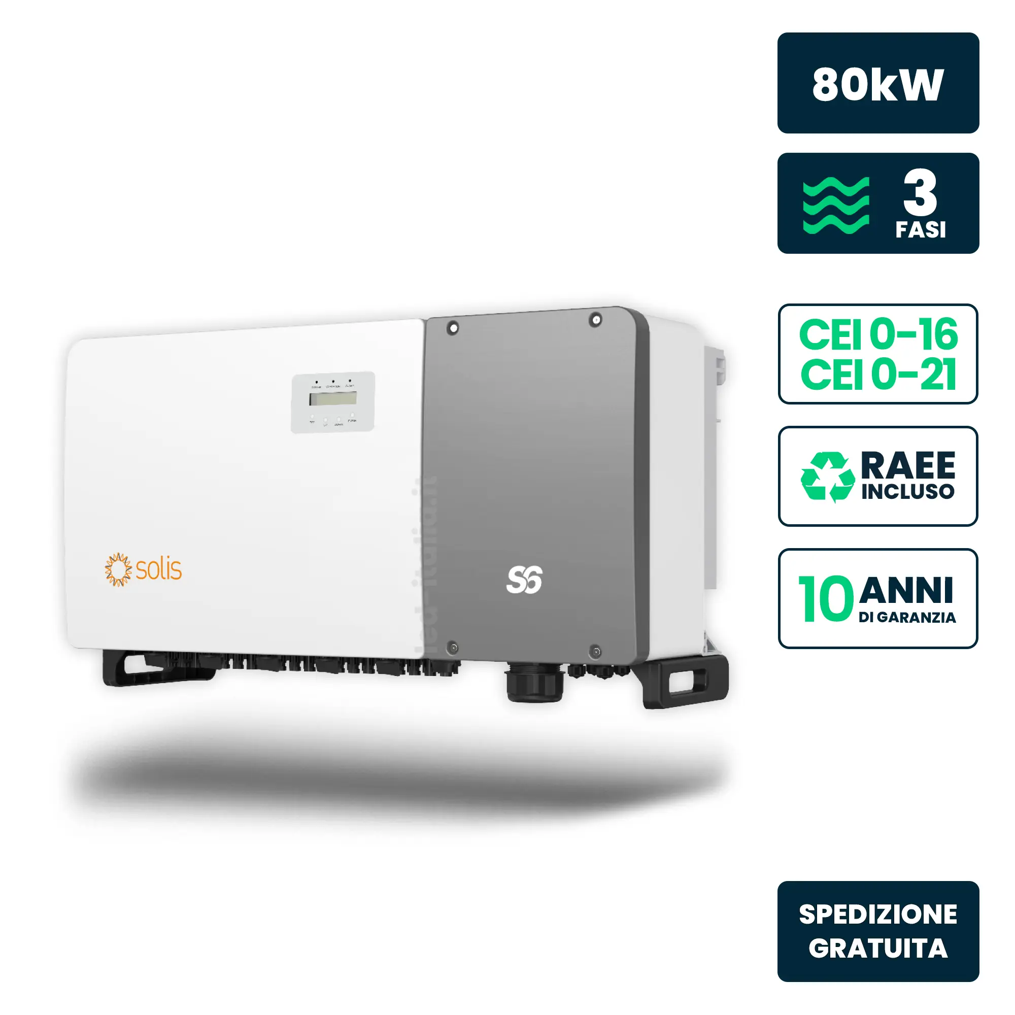 Inverter Fotovoltaico di Stringa Trifase 80 kW 8 MPPT CEI 0-21/0-16 IP66
