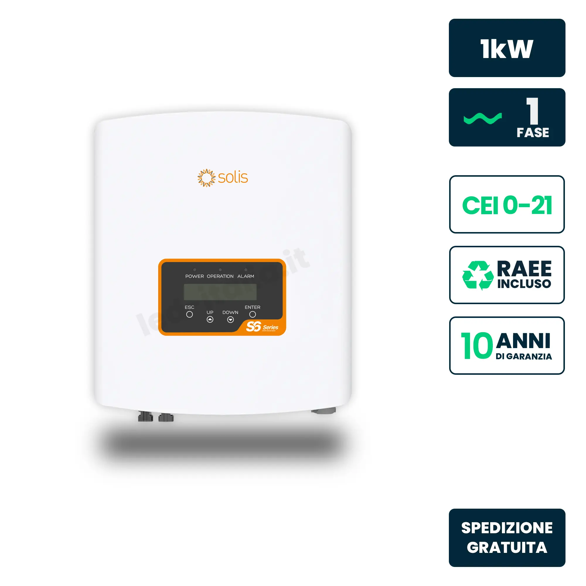 Inverter Fotovoltaico di Stringa Monofase Solis 1kW 1 MPPT CEI 0-21 IP66
