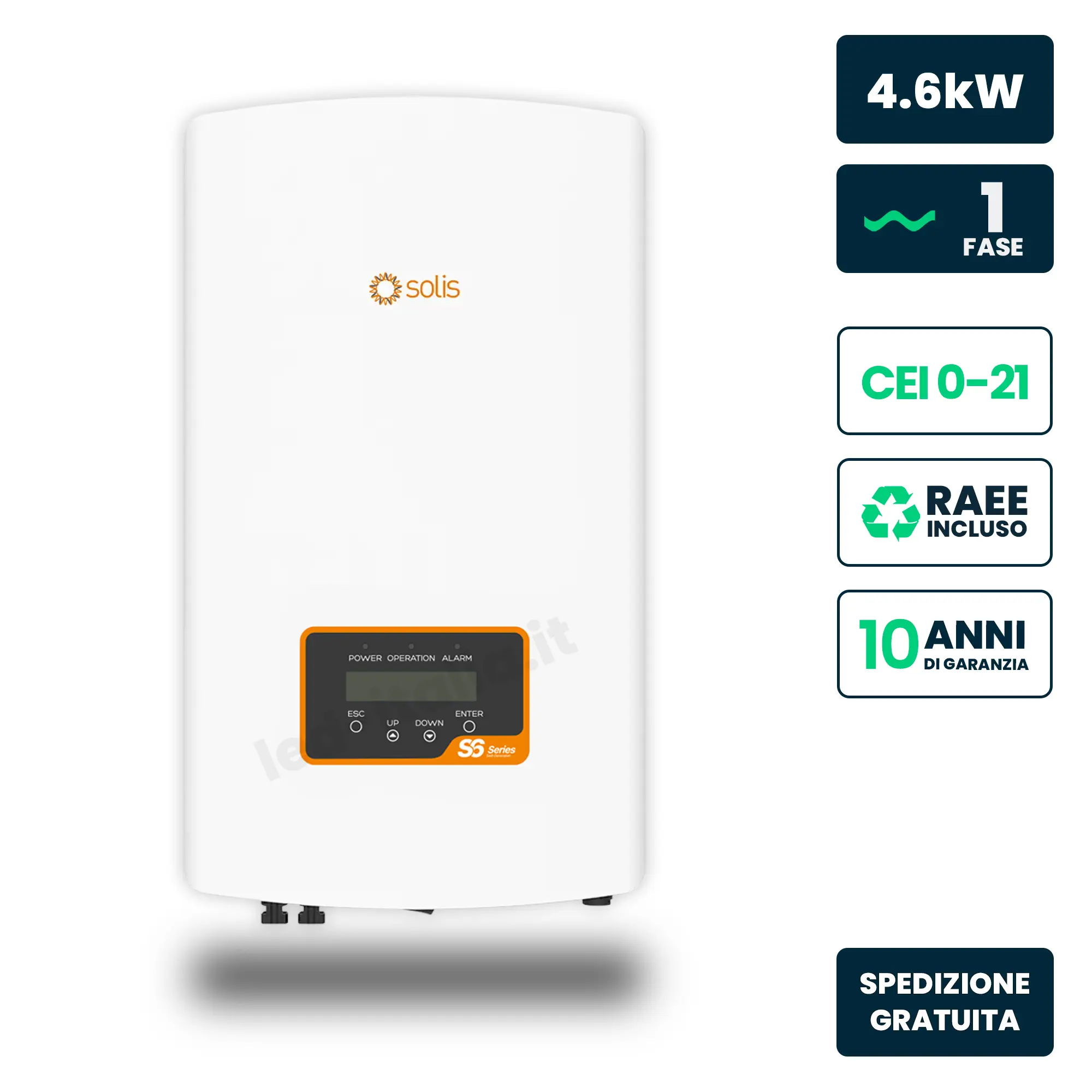 Inverter Fotovoltaico di Stringa Monofase Solis 4.6kW 2 MPPT CEI 0-21 IP66